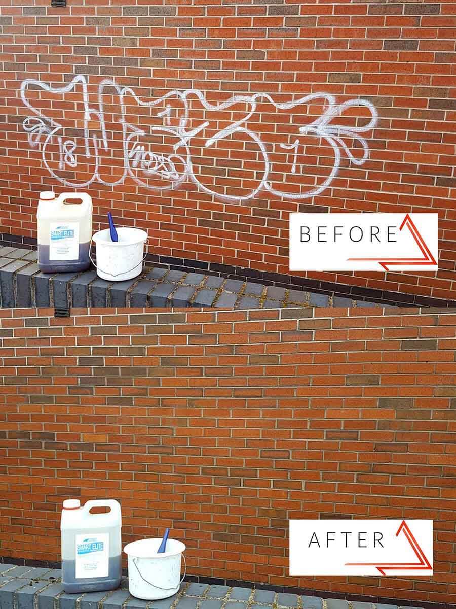 Graffiti removal from brick wall with technique