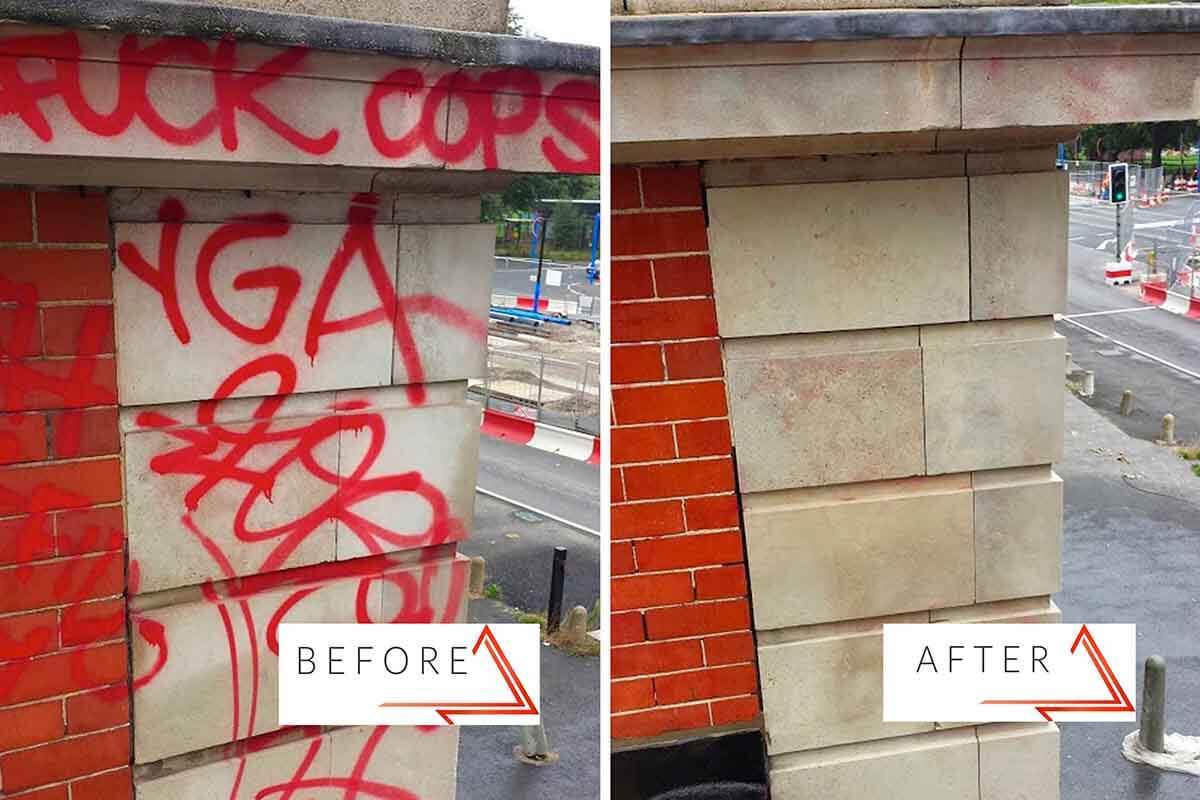 Graffiti removal from pillar