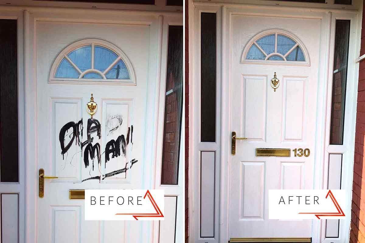 Graffiti removal from door
